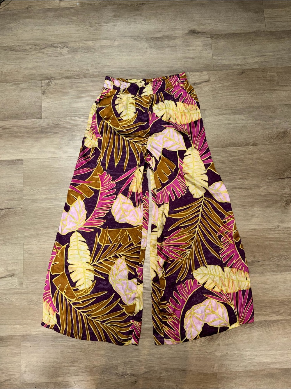 Dress Forum Wide Leg Tropical Print Trousers in Purple, Pink, Yellow